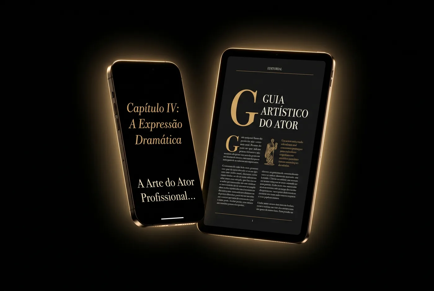 Mockup do ebook Guia Artístico do Ator em celular e tablet