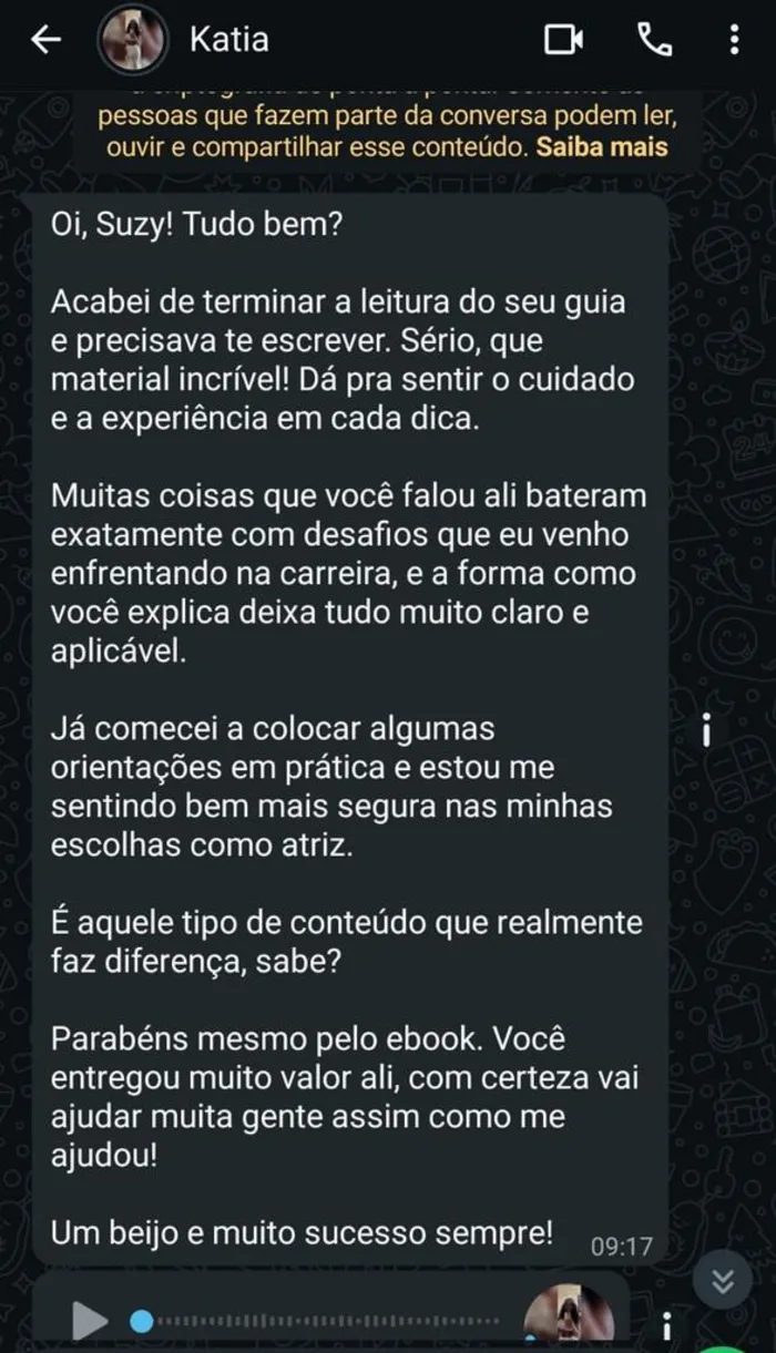 Mensagem do Eduardo falando sobre o Guia Artístico do Ator